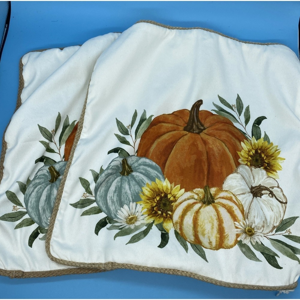 LOVING KINDNESS Fall Sunflower and Pumpkin Couch Throw Pillow Covers (Set of 2)